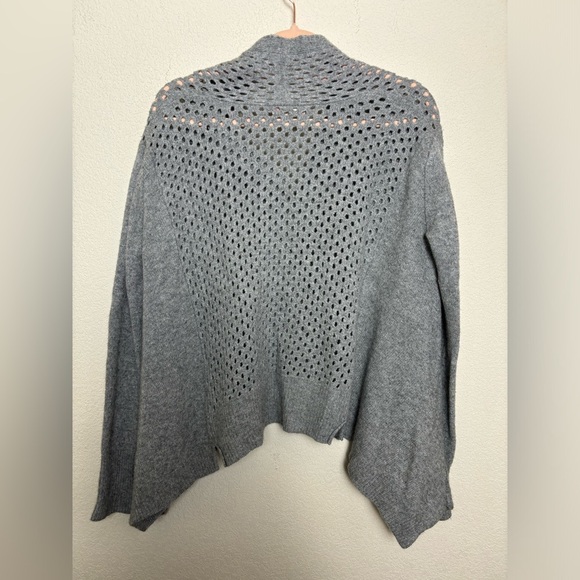 Rebecca Taylor Gray Lambswool/Cashmere Blend Crochet Asymmetrical Hem Cardigan S - Picture 4 of 9
